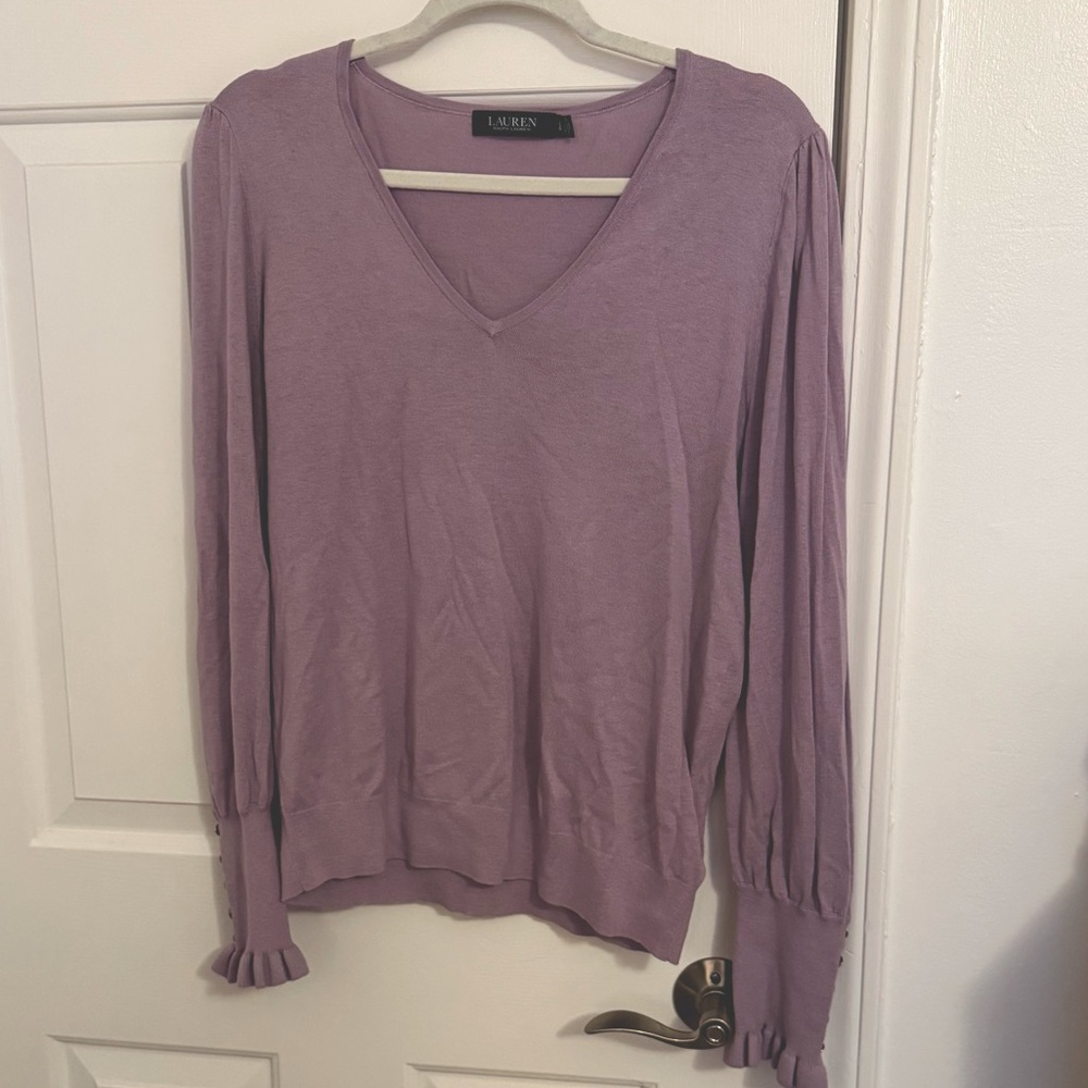 Ralph Lauren purple v-neck lightweight sweater, size L